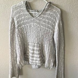 Knit Hooded Grey and White Forever 21 Hoodie